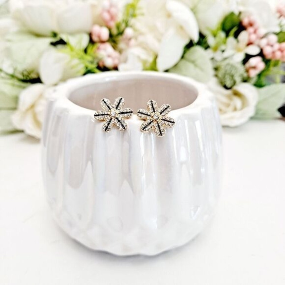 Gold Flower Earrings Rhinestone Cute small dainty Stud cocktail 💖2/$30